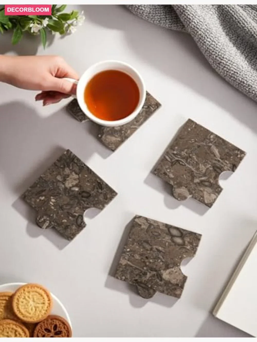 Set of 4 Square Marble Drink Coasters for Coffee Table, Bar & Kitchen Decor